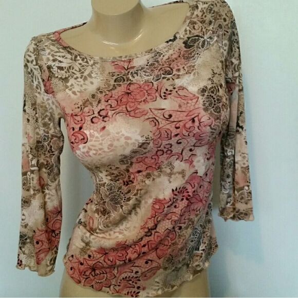 NWOT. Stunning Pink & Brown Floral Stretch - Picture 2 of 4